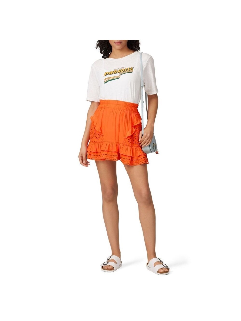 Ramy Brook Brit Crepe Orange Ruffled Eyelet Mini Skirt